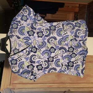 Med Couture Blue and Green Floral Short Sleeve Top